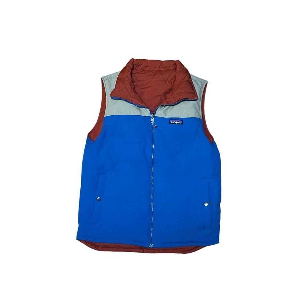 Patagonia reversible duck down feathers blue orange vest med camping